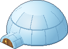 An igloo with a wooden door