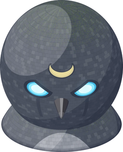 The Moon Penguin statue with the Lower Ring round its belly and the Upper Ring round its chest