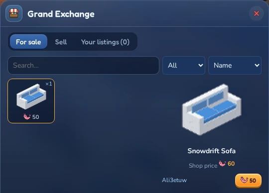 A Snowdrift Sofa for 50 Krill instead of 60 in the Shop.
