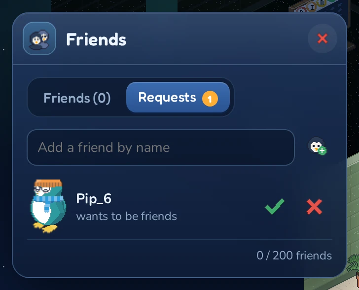 The Requests tab with a request waiting to be accepted.