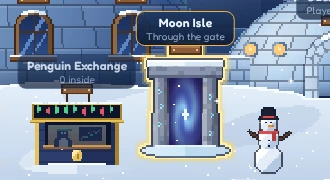 The stone gate next to the Penguin Exchange.
