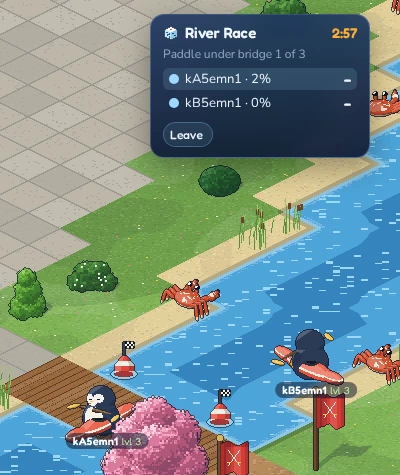 Kayakers racing on the river round the Moon Arena