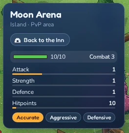 The stats card with the four skills, combat styles and gear slots